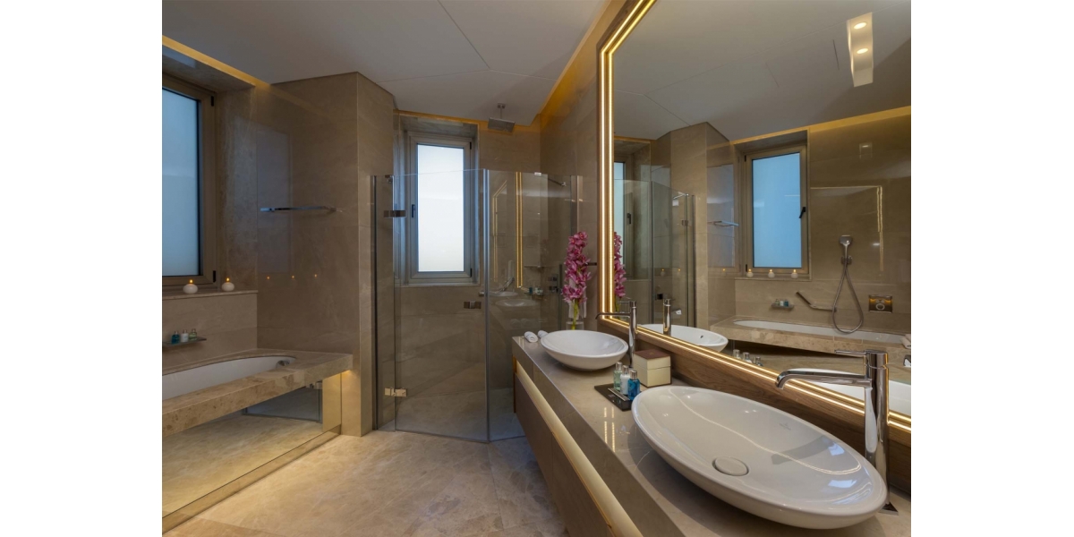Shower Doors and Mirror located in One Bedroom Residence